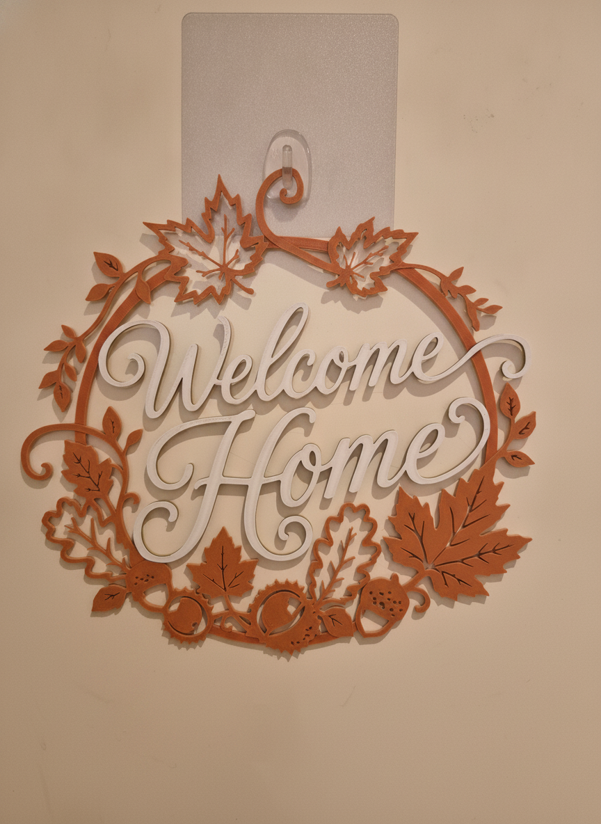 Ronde Herfstkrans met Bladeren en Eikels in PLA Matte Terracotta