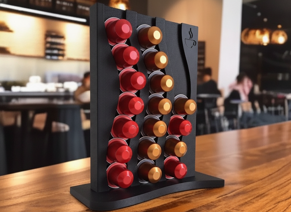 Golvend Design Nespresso Capsule Houder & Organizer in PLA Matte Houtskool