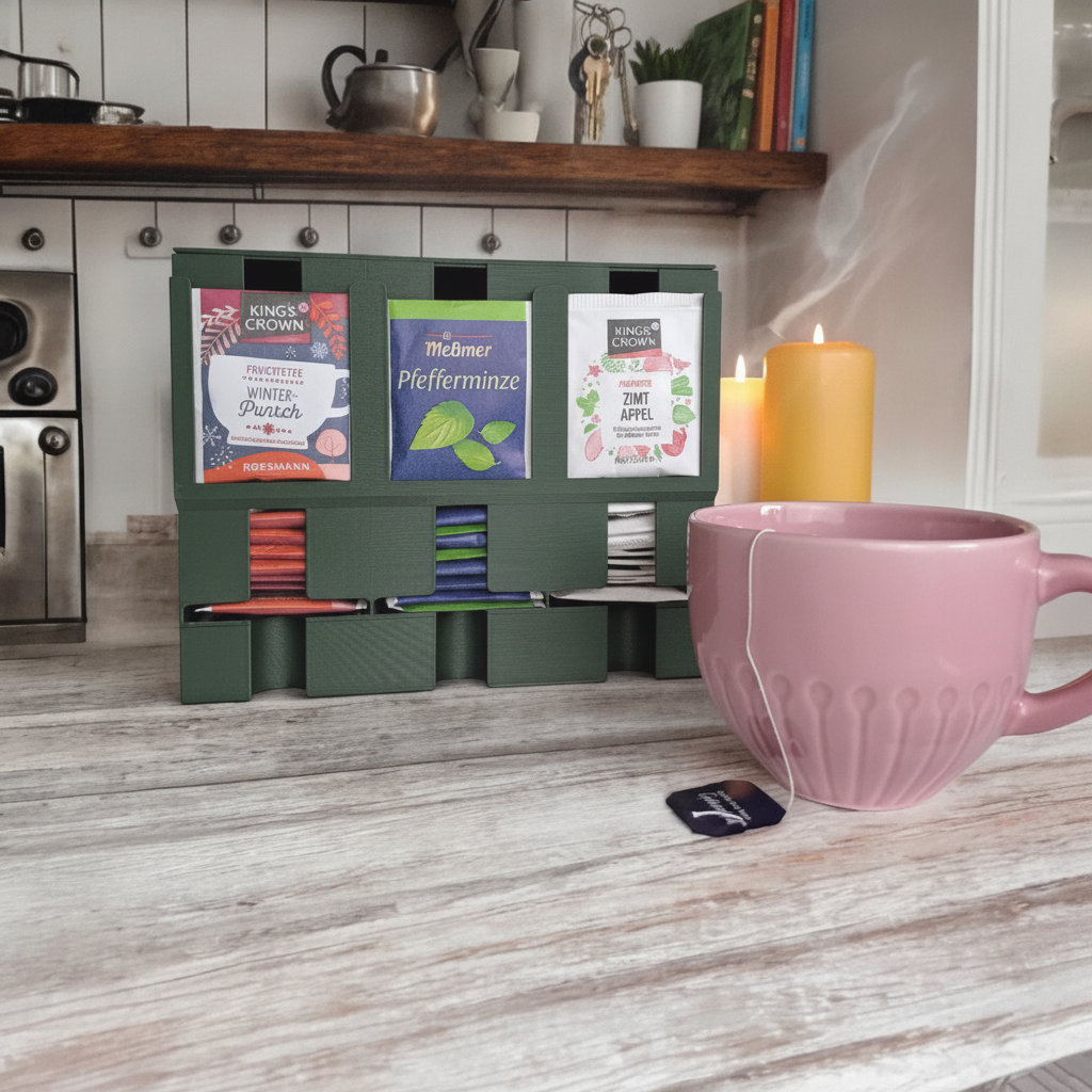 Moderne Thee Organizer & Dispenser in PLA Matte Donkergroen