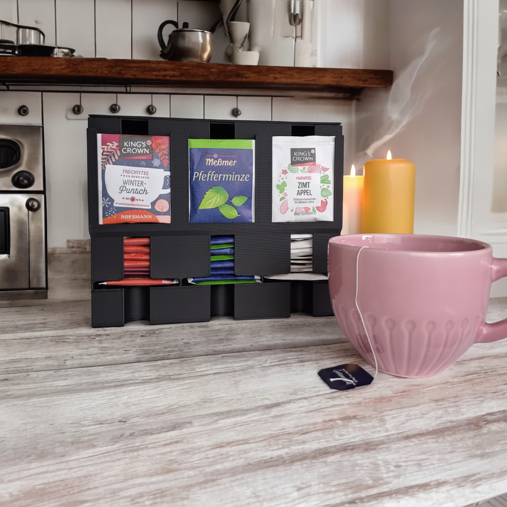 Moderne Thee Organizer & Dispenser in PLA Matte Houtskool