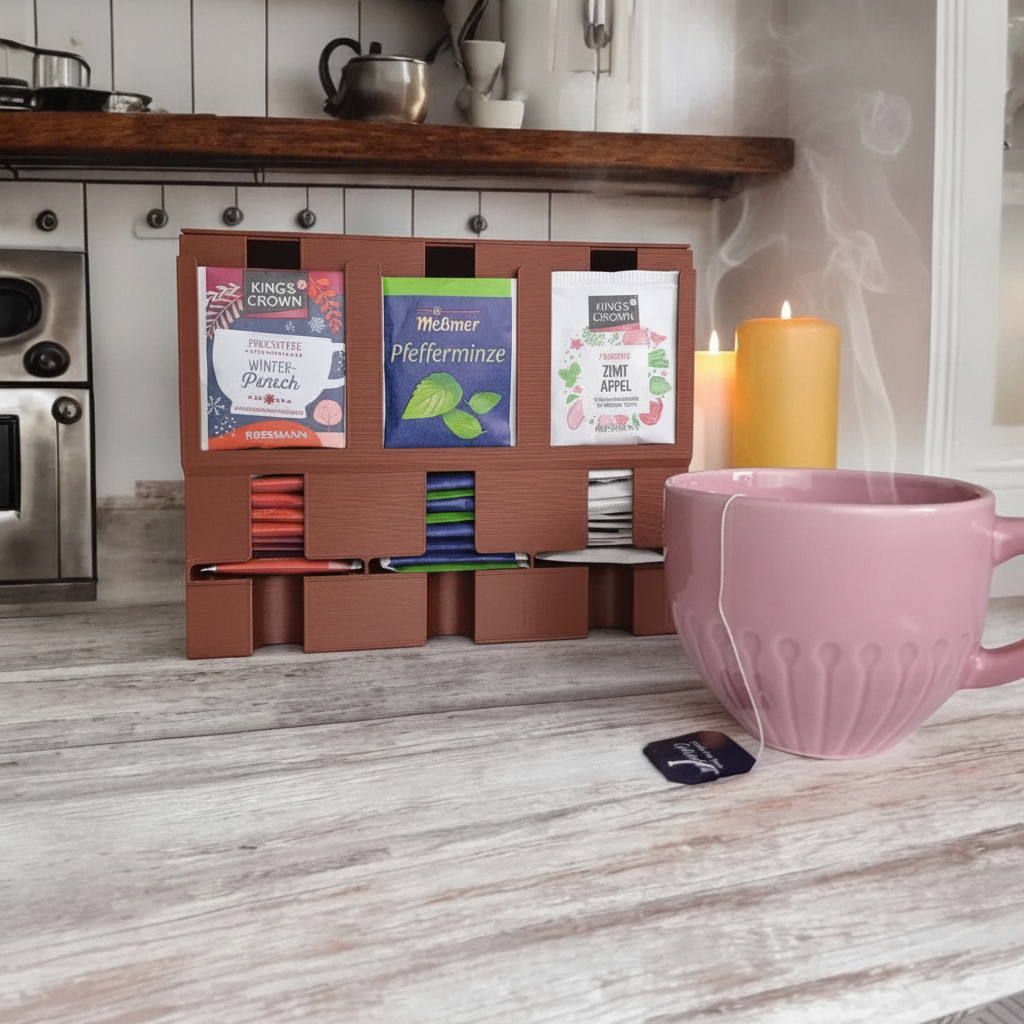 Moderne Thee Organizer & Dispenser in PLA Matte Terracotta