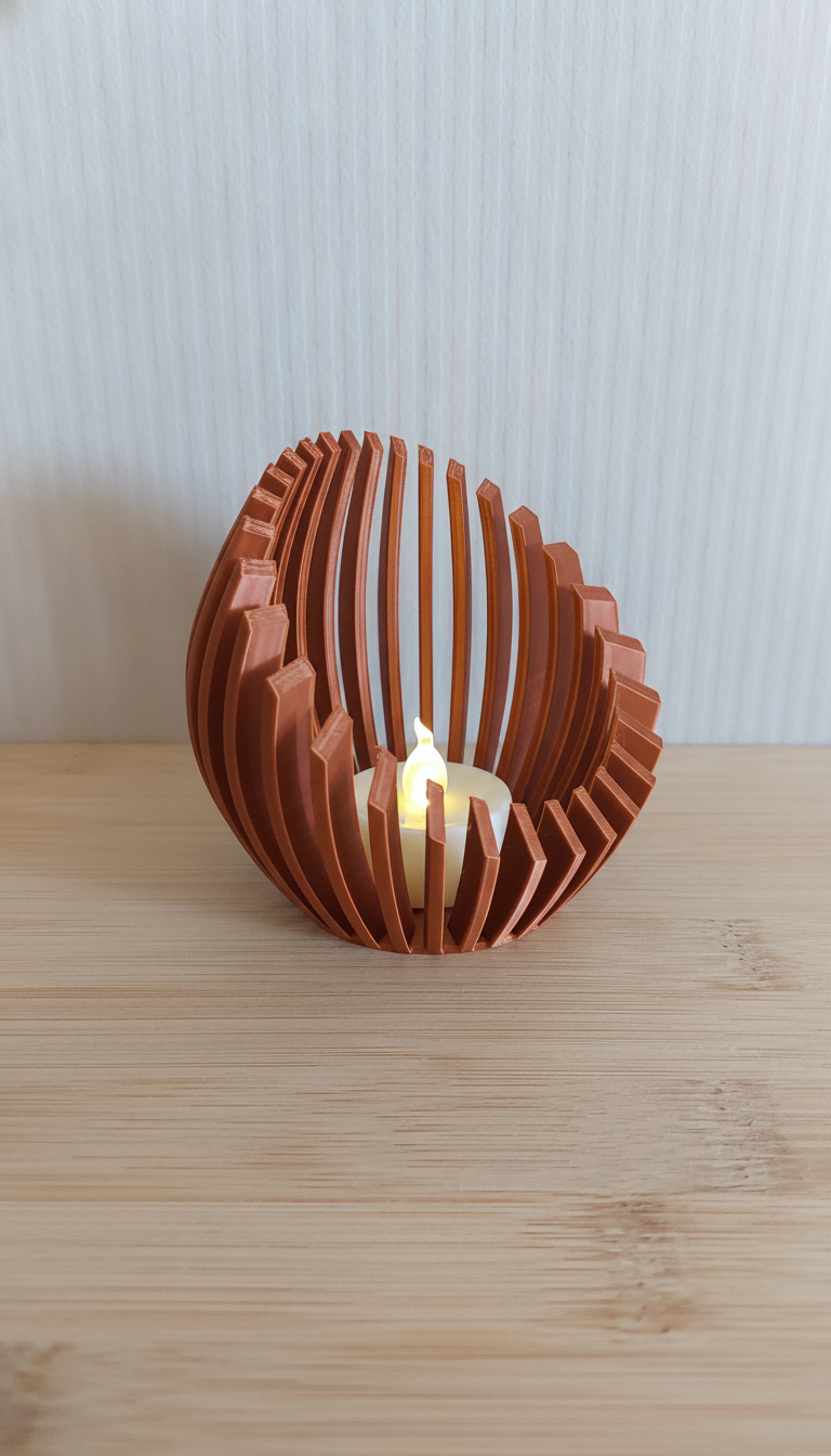 Gebogen Lamellen Theelichthouder in PLA Matte Terracotta